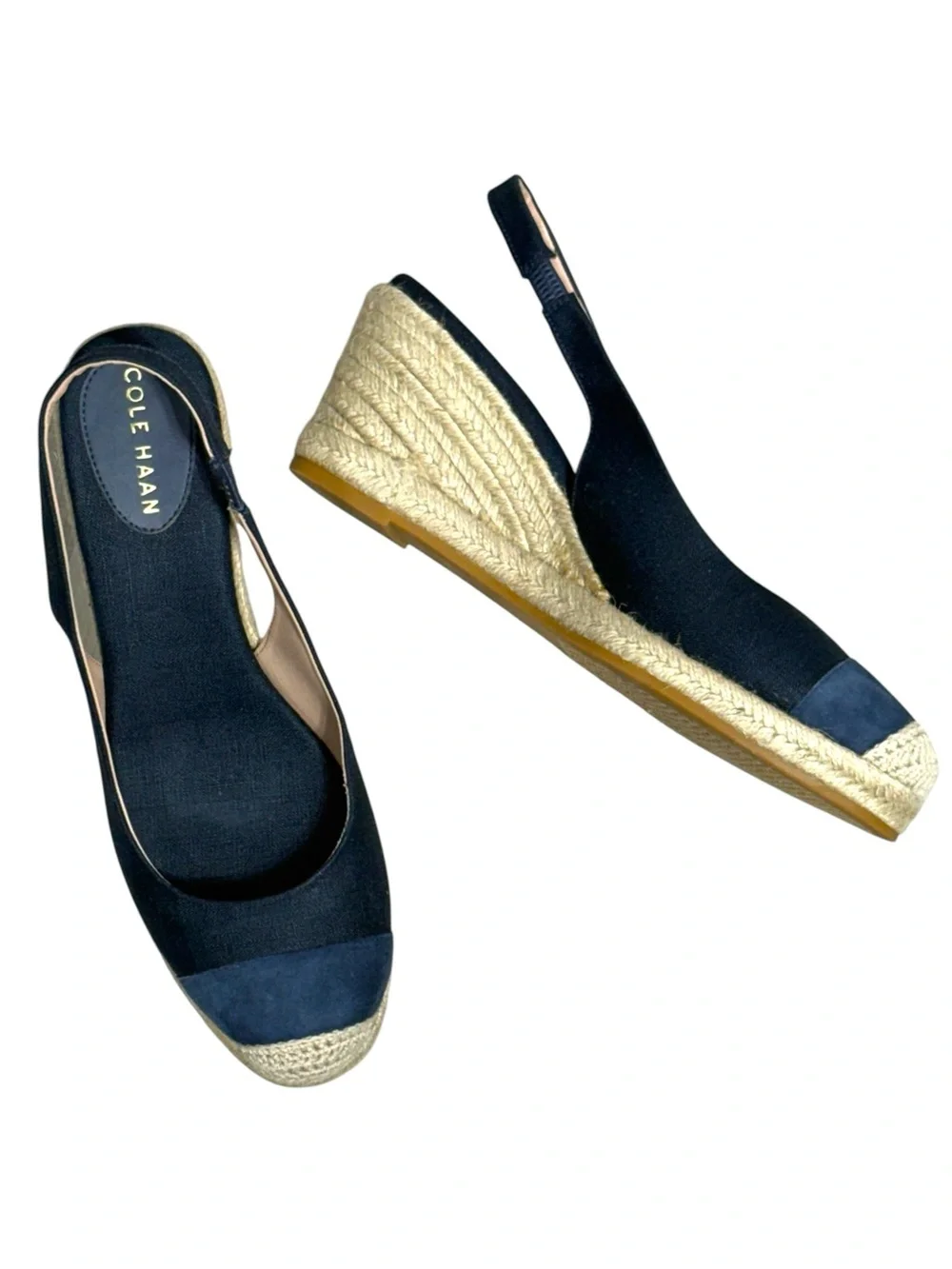 Cole Haan Cloudfeel Navy Espadrille Wedge Slingback Pumps Shoes Size 10.5
